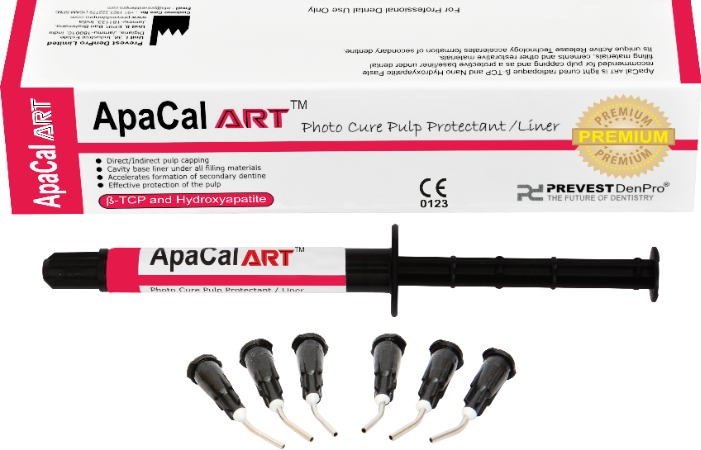 ApaCal ART Light cured Pulp Protectant Liner Intro Pack 2 x 2 g Syringes + 10 Applicator Tips.